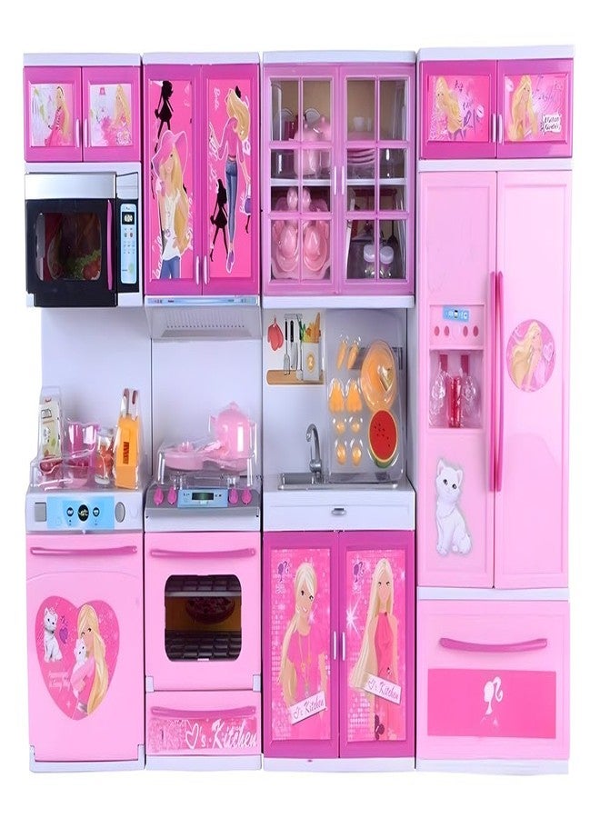 Black Foru 4-Door Dream House Kitchen Set with Light and Sound Toys for Kids - Image 1